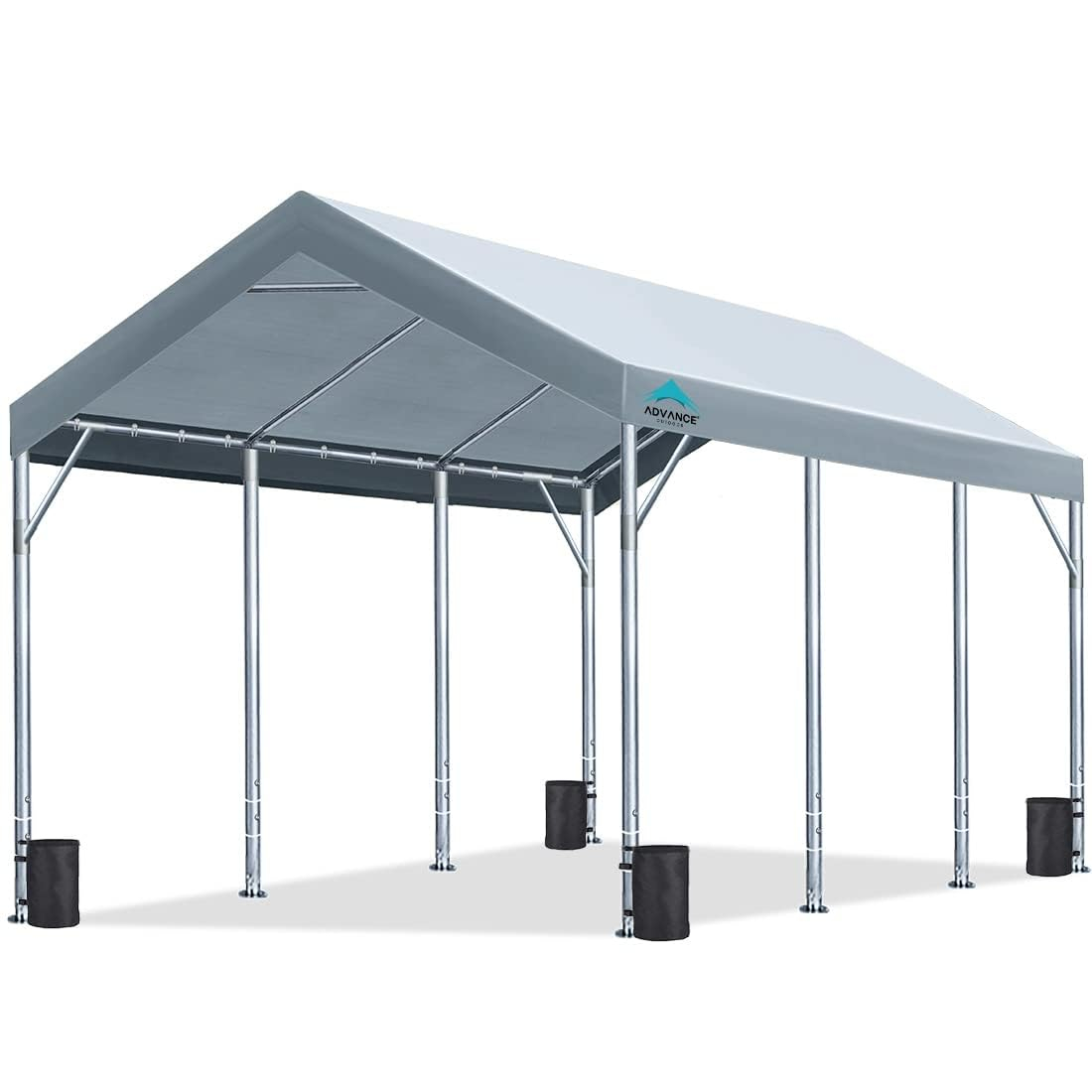 ADVANCE OUTDOOR 12x20 ft Carport Heavy Duty Car Canopy Event Canopy, 8 Legs with 8 Reinforced Poles and 4 Sandbags, Silver Gray