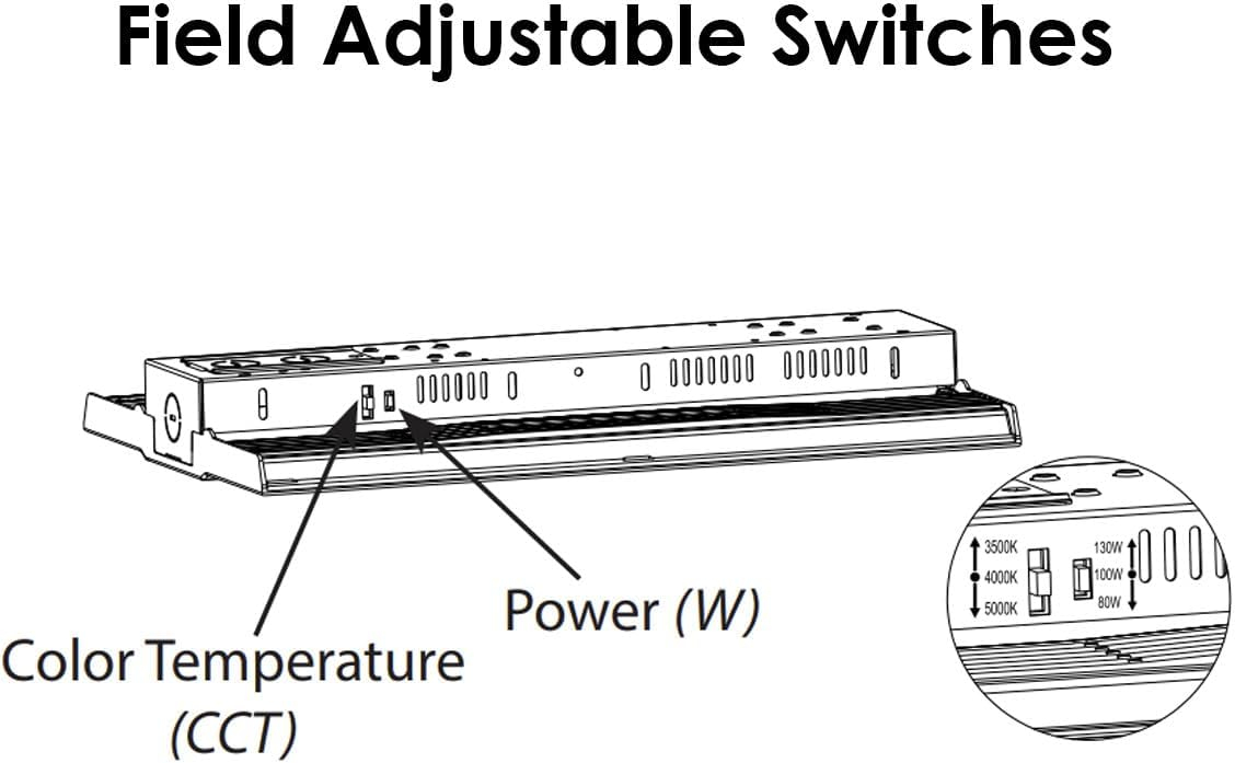 RAB Lighting RAB RBAY17S LED Linear High Bay, 80/100/130W, 35/40/50K, Compact Design, Adjustable Power and Color Temperature, 120-277V, Includes Chain and V-Hook for Mount, White