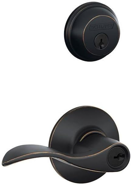 Accent Aged Bronze Single Cylinder Deadbolt and Keyed Entry Door Handle Combo Pack