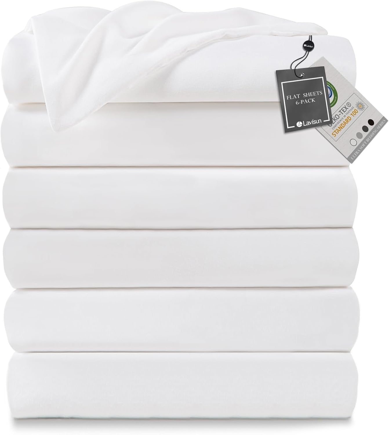 Lavisun Twin Flat Sheets Only, 6 Pack Soft Brushed Microfiber Bedding Sheets for Hotel, Massage, Hospital, Home, Dorm, Bulk Flat Sheets Only Twin Size (White)