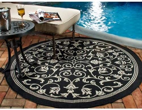 SAFAVIEH Courtyard Nanda Floral Indoor/Outdoor Area Rug, 6'7" x 6'7" Square, Black/Sand