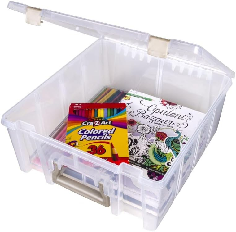 ArtMaster Double-Deep Satchel: Large Portable Art Storage with Removable Dividers & Handle, Clear/Gold