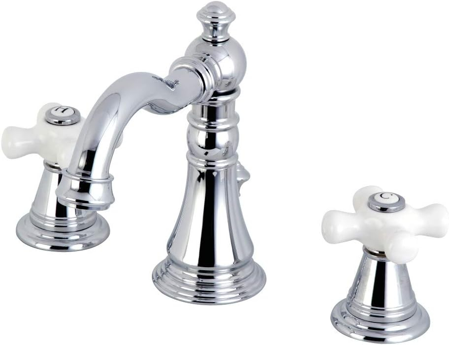 Kingston Brass American Classic Two-Handle 3-Hole Deck Mount Widespread Bathroom Faucet with Pop-Up Drain