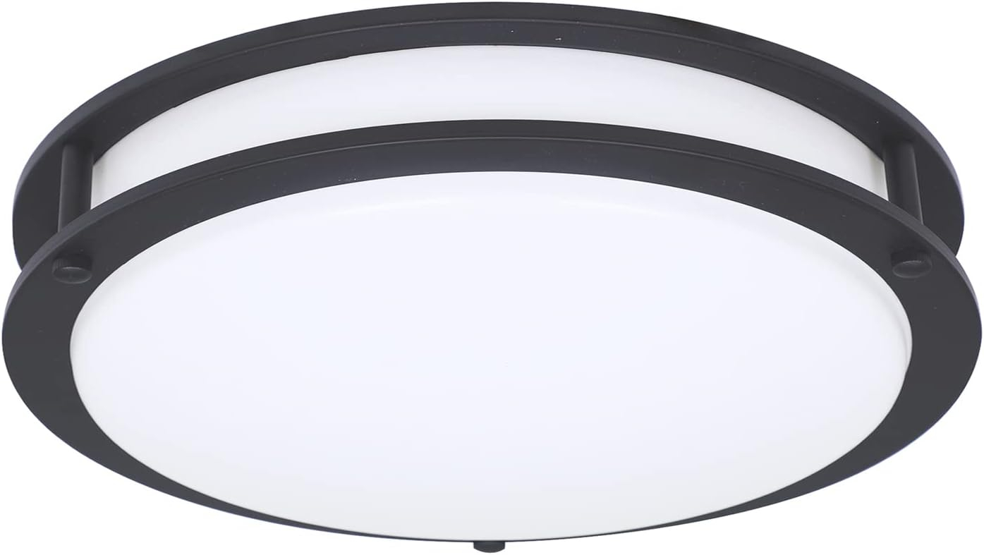 DESIGNERS FOUNTAIN Flush Mount Ceiling Light, 10 Inch Round LED DC Lighting Fixture Kitchen, Bedroom, Bathroom, and Hallway, Dimmable, 1150 Lumens, 3000K/4000K/5000K, Matte Black, EV1410C3C-43