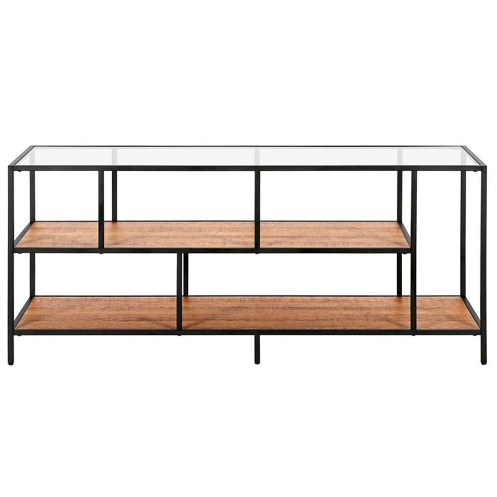 Evelyn&Zoe Winthrop Rectangular TV Stand with MDF Shelves for TV's up to 60", Blackened Bronze/Rustic Oak