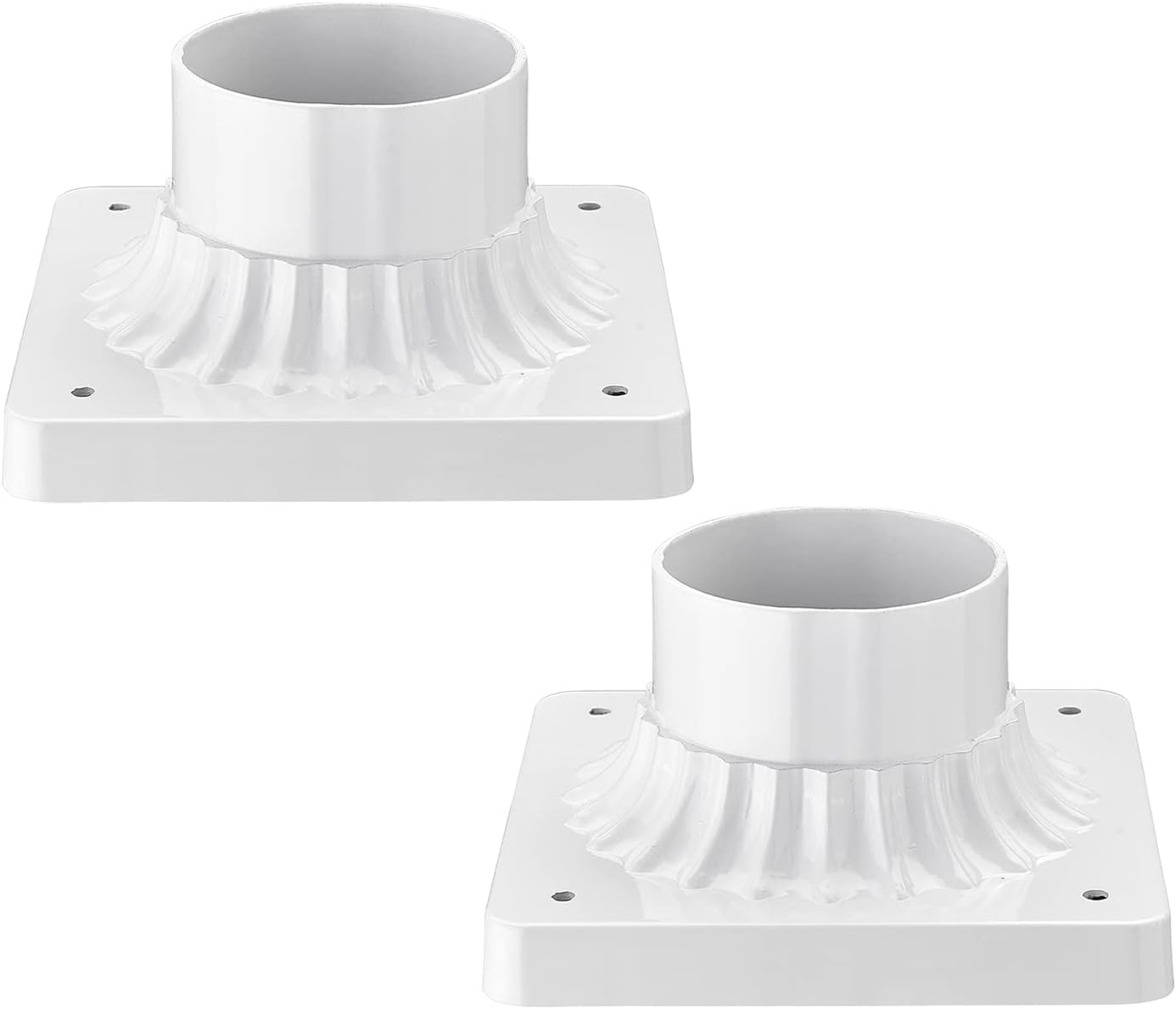 Darkaway Outdoor Post Light Base Mount, Post Light Adapter 3'' Pier Mount Base with White Finish for Deck Porch Patio, 5.5" W x 5.5" D x 2.75" H (2Pack, White)