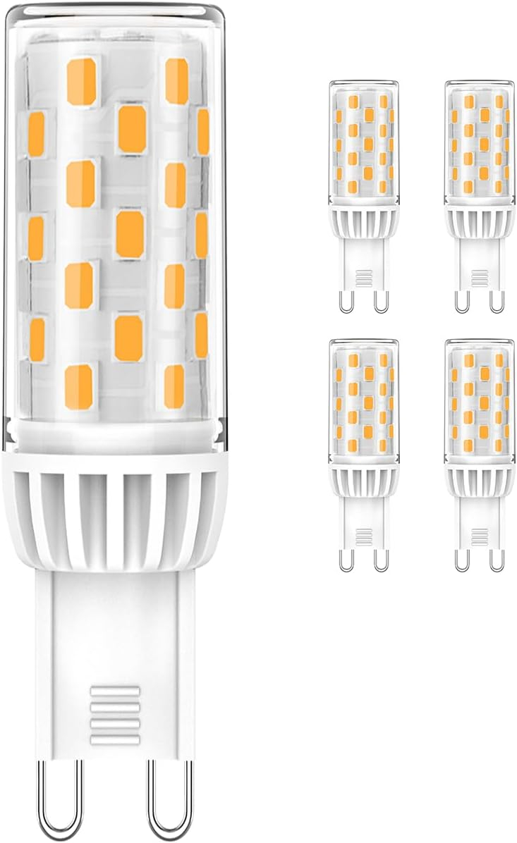 G9 LED Bulb Dimmable 4W, 40 Watt T4 G9 Halogen Equivalent, 3000K Soft Warm White, 120V Flicker Free, LED Bulbs Bi Pin Base Chandelier Lighting 450LM, Energer Saving LED Lighting (5 Pack)