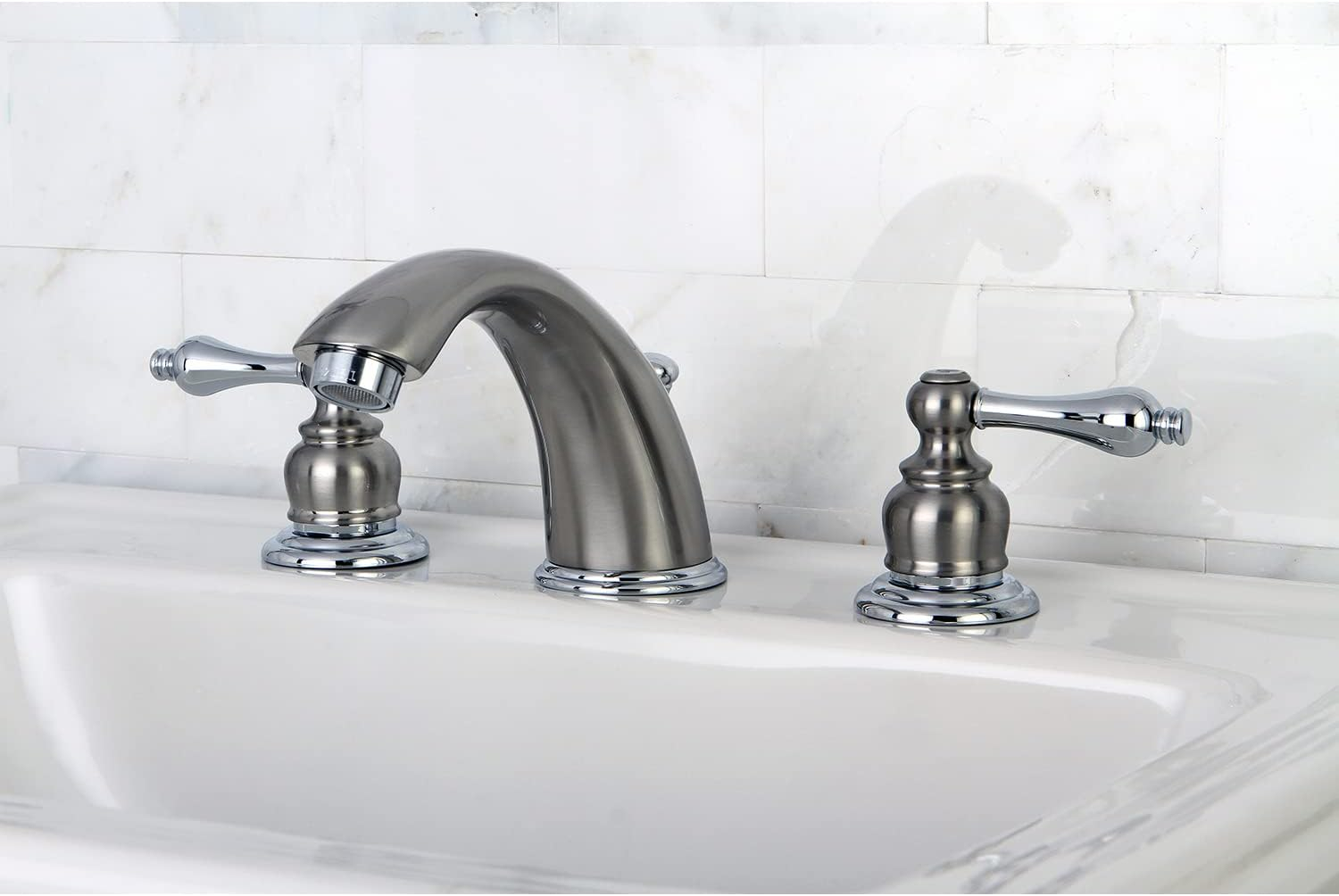 Kingston Brass KB977AL Victorian Widespread Bathroom Faucet, Brushed Nickel/Polished Chrome