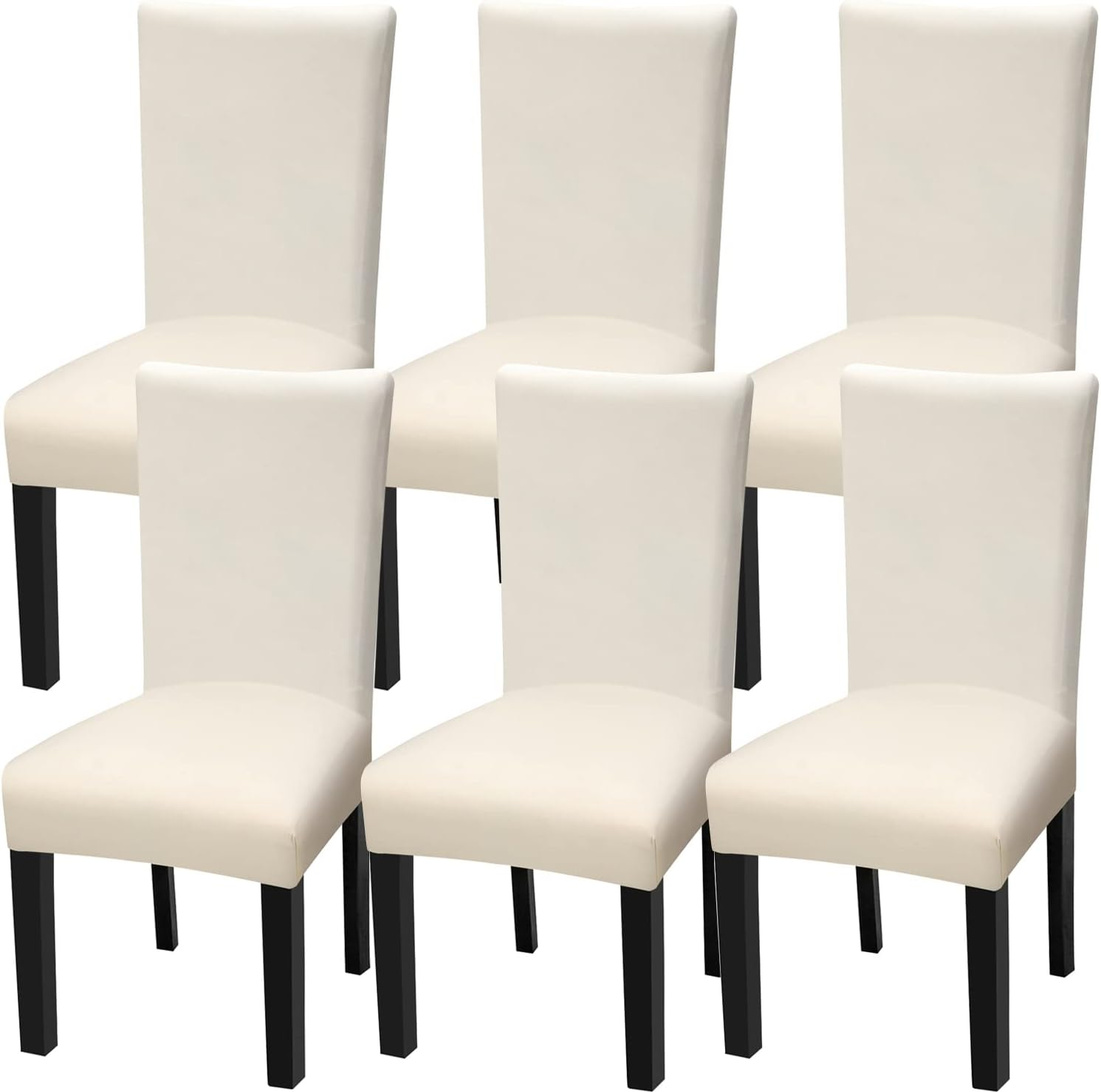 YISUN Dining Chair Covers, Stretch Spandex Chair Seat Cover Removable Washable Parson Chair Cover Kitchen Chair Protector Slipcovers (Beige Light, 6)