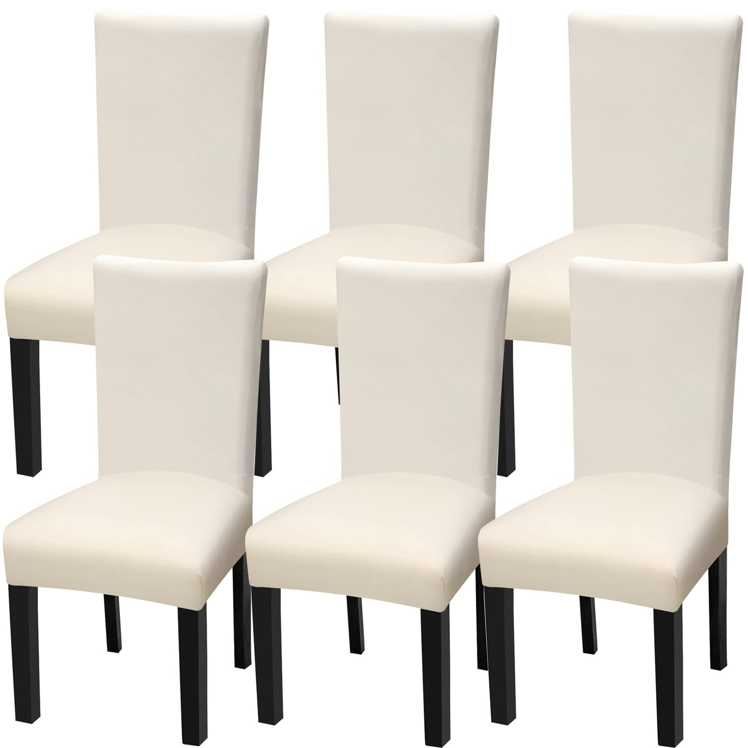 YISUN Dining Chair Covers, Stretch Spandex Chair Seat Cover Removable Washable Parson Chair Cover Kitchen Chair Protector Slipcovers (Beige Light, 6)