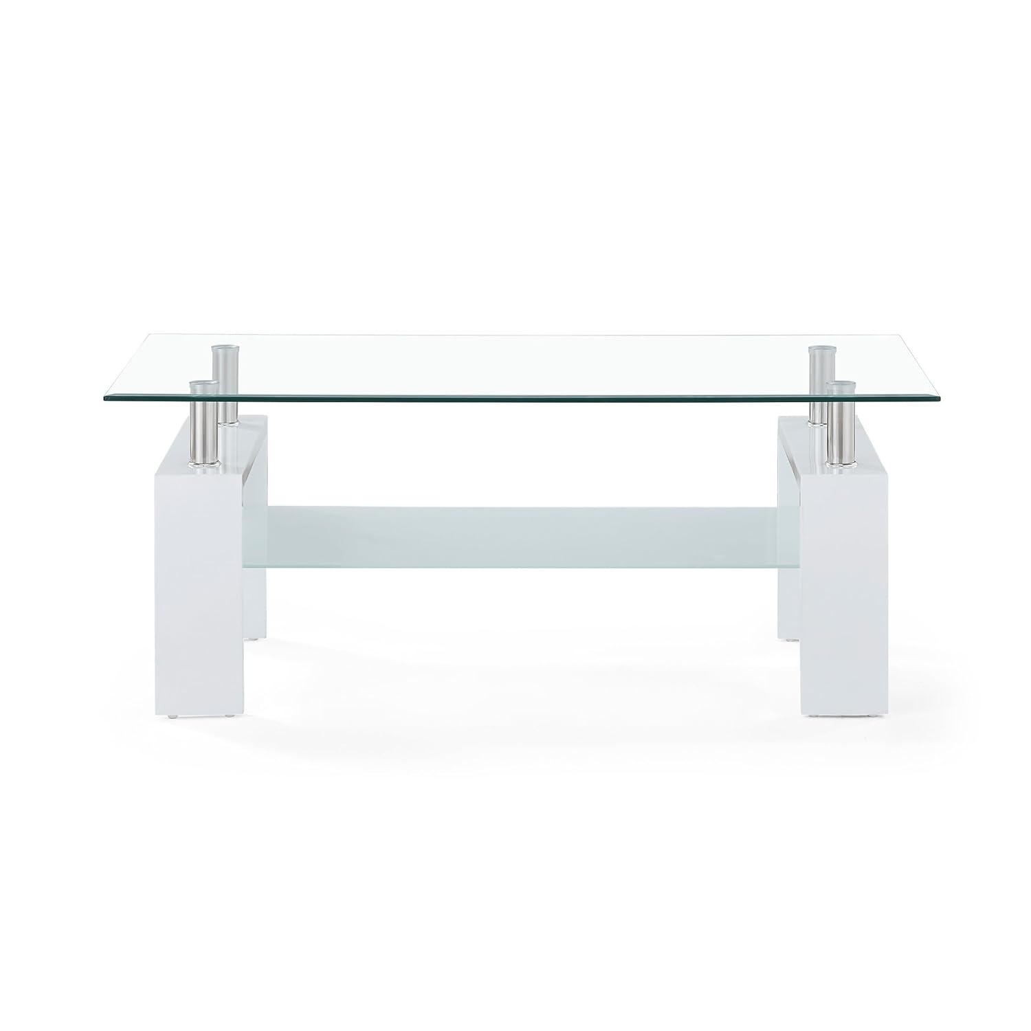 Global Furniture Rectangle Glossy White Coffee Table with Clear Glass Top