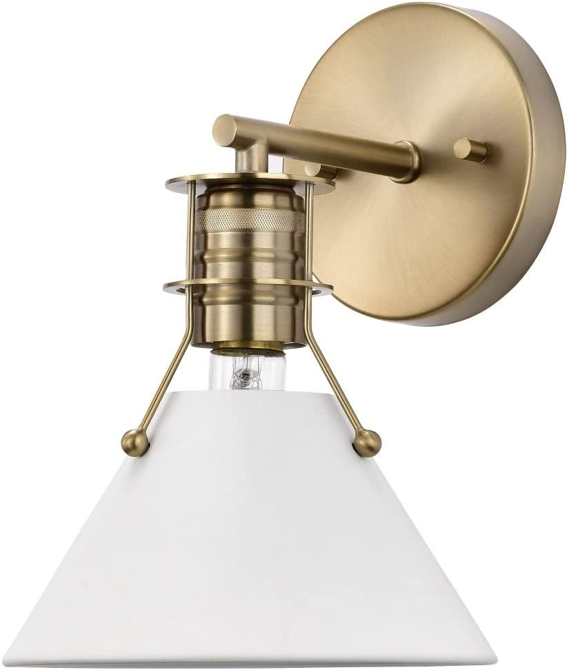 Nuvo Lighting Outpost 1 Light Wall Sconce Matte White with Burnished Brass