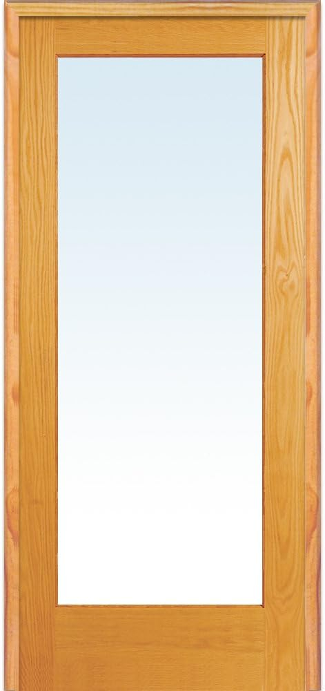 30 in. x 80 in. Left Handed Unfinished Pine Wood Clear Glass Full Lite Single Prehung Interior Door