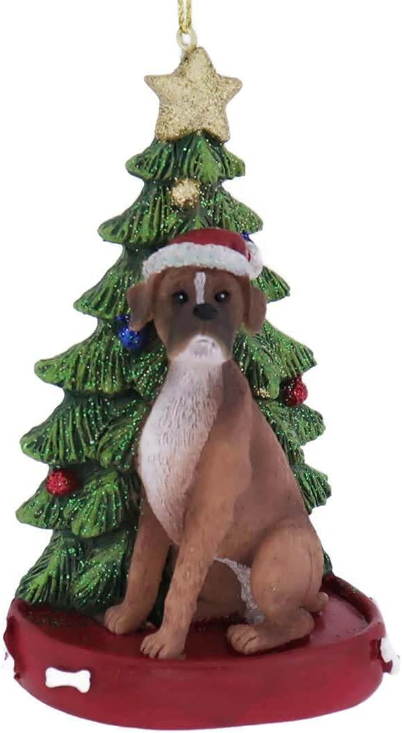 Kurt Adler Boxer with Tree and Lights Ornament (C7954BO)