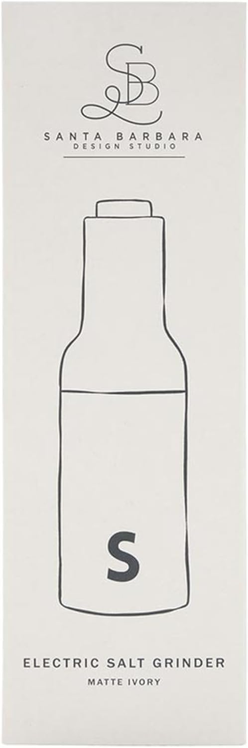 Santa Barbara Design Studio Matte Ivory Grinder Soft Touch Battery Operated Stainless Steel Electric Grinder, 8.7" Tall x 2.75" Diameter, Salt