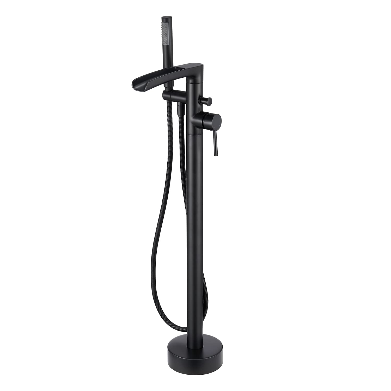 MOGFCT Waterfall Freestanding Bathtub Faucet Set Single Handle Floor Mount Tub Filler with Hand Shower ,Matte Black