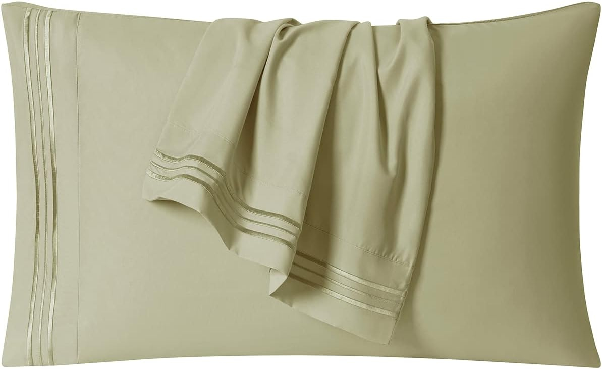 Clara Clark Pillow Cases Premier 1800 Microfiber Collection Pillow Case Set Of 2 Pieces, King Size, Sage Olive Green
