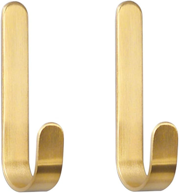 Golden Brass Bathroom Towel Hook - No Drill, Adhesive Installation - 2-Pack of Shower Kitchen Wall Hanging Hooks - Tasteful Design for Coats, Towels, and More - Easy Install -