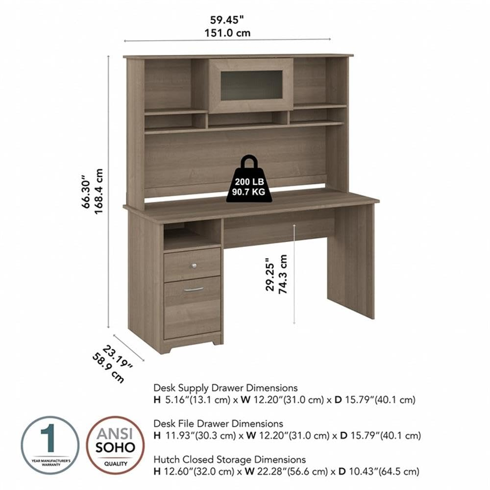 Bush Furniture Cabot 60" Computer Desk and Hutch, Espresso Oak