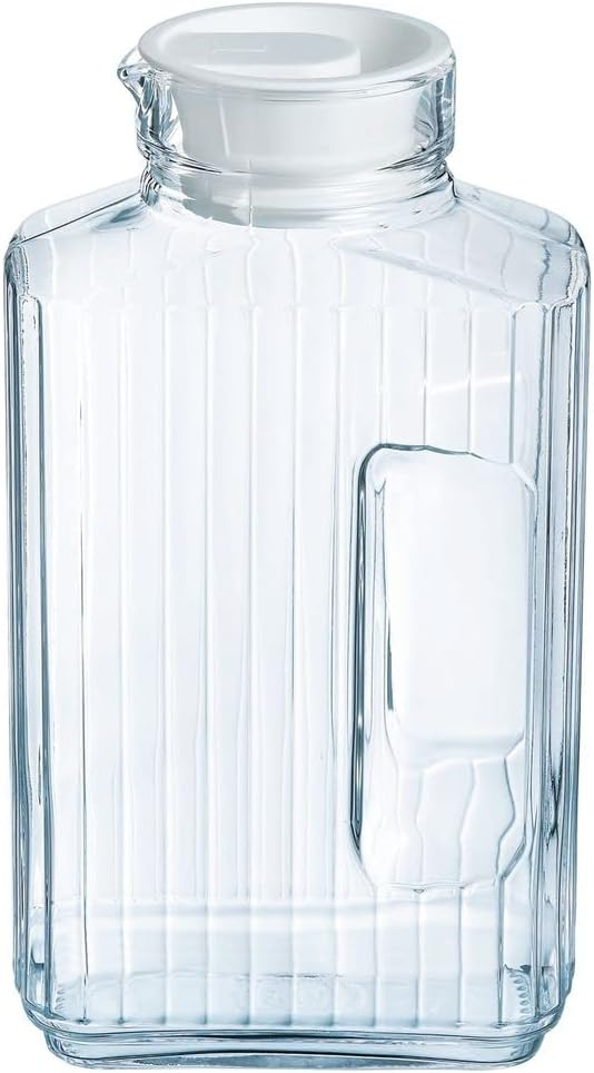 Luminarc Quadro 2-Liter Glass Pitcher with Lid, 67.5 Ounce, Clear/White
