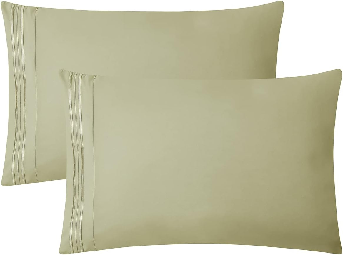 Clara Clark Pillow Cases Premier 1800 Microfiber Collection Pillow Case Set Of 2 Pieces, King Size, Sage Olive Green