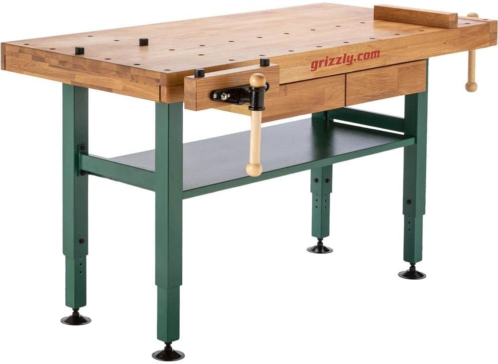 Grizzly T10157 Heavy-Duty Oak Workbench with Steel Legs