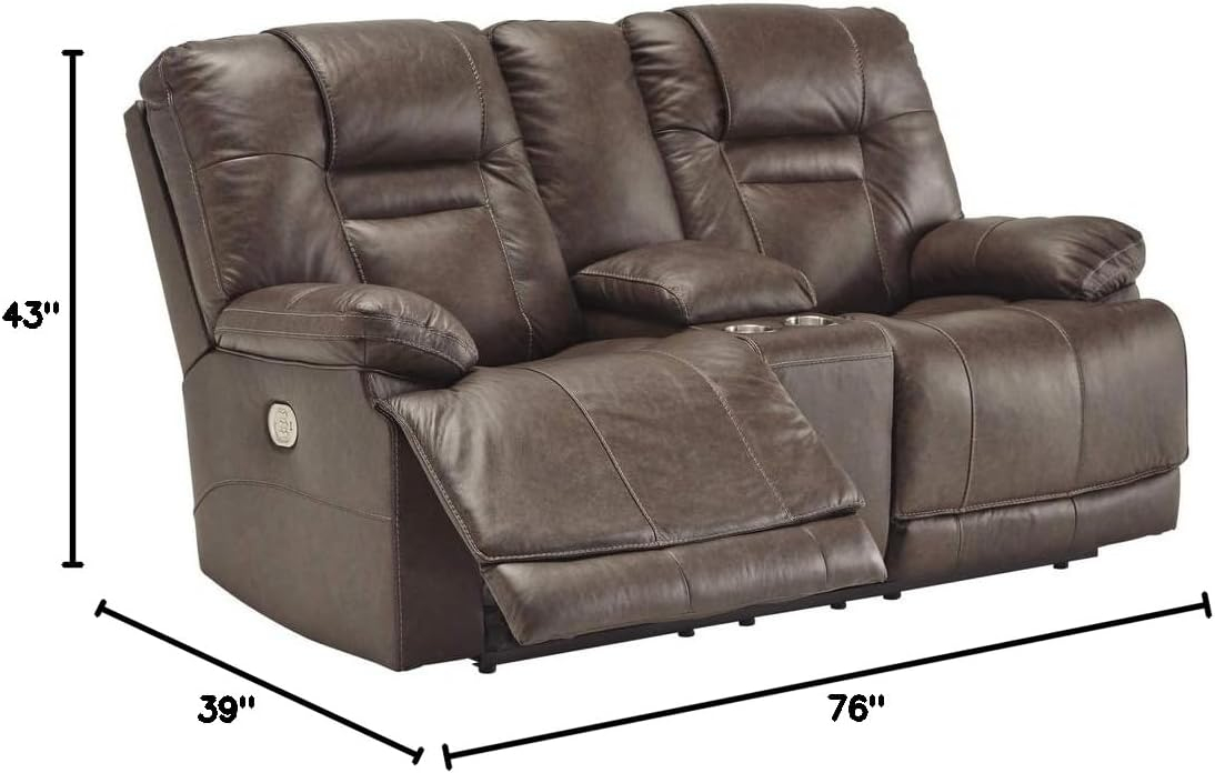 Signature Design by Ashley Wurstrow Leather Power Reclining Sofa in Umber