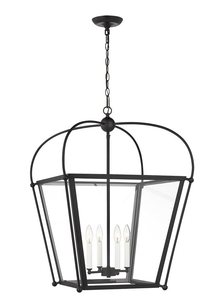 Generation Lighting 4-Light Charleston Pendant Light Fixture (Midnight Black) 5291004-112 | Modern Ceiling Light Fixture for Home Décor | 60W Torpedo Bulb Candelabra for Foyer or Living Room Décor