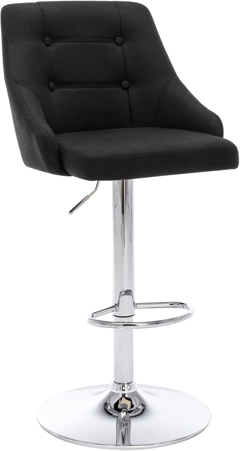 Brage Living Swivel Bar Stool with Back, Adjustable Fabric Tufted Barstool, Upholstered Counter Height Airlift Bar Chair for Kitchen Dining Cafe (Black)