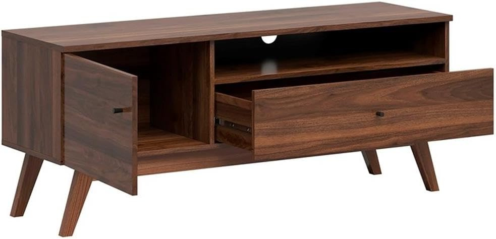 Lifestyle Solutions Westley Mid-Century TV Stand for TVs up to 55" Maximum, Walnut Brown Finish Wood