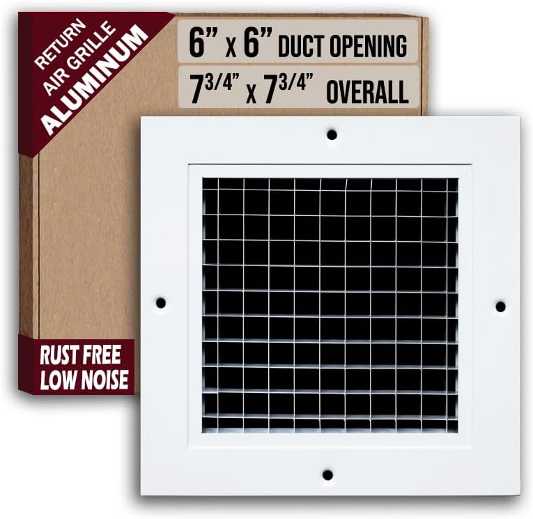 Fits 6x6 Duct Opening | Aluminum Eggcrate Return Air Grille | Low Noise & High Air Flow, Rust Proof Vent Cover Grill for Sidewall & Ceiling | White | Outer Dimensions: 7.75" X 7.75"