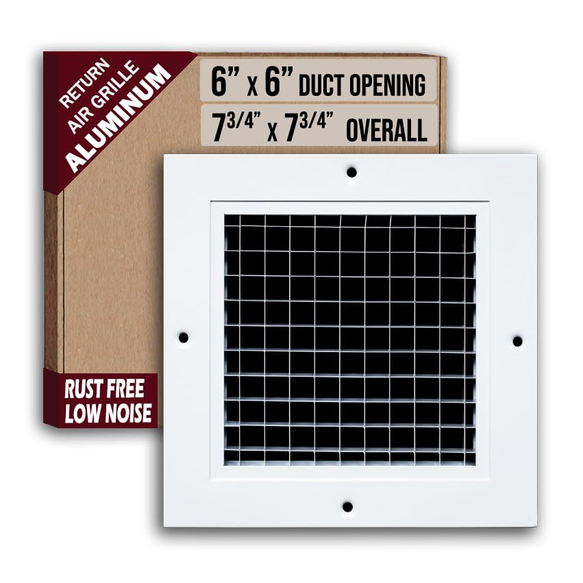 Fits 6x6 Duct Opening | Aluminum Eggcrate Return Air Grille | Low Noise & High Air Flow, Rust Proof Vent Cover Grill for Sidewall & Ceiling | White | Outer Dimensions: 7.75" X 7.75"