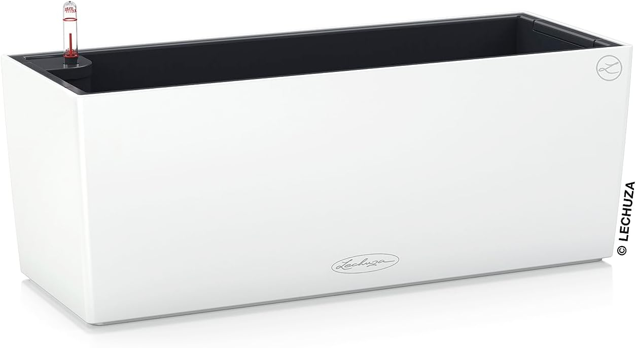 Sleek Matte White Rectangular Self-Watering Planter - 20"W