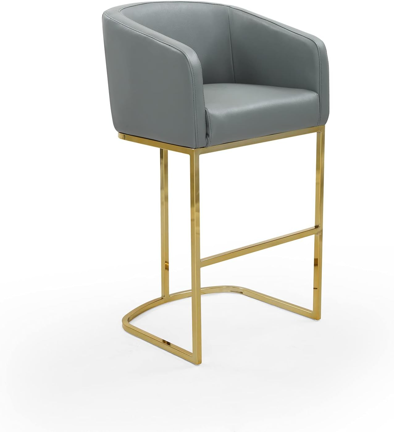 Tess Modern Gray Leather Bar Stool with Gold Metal Frame