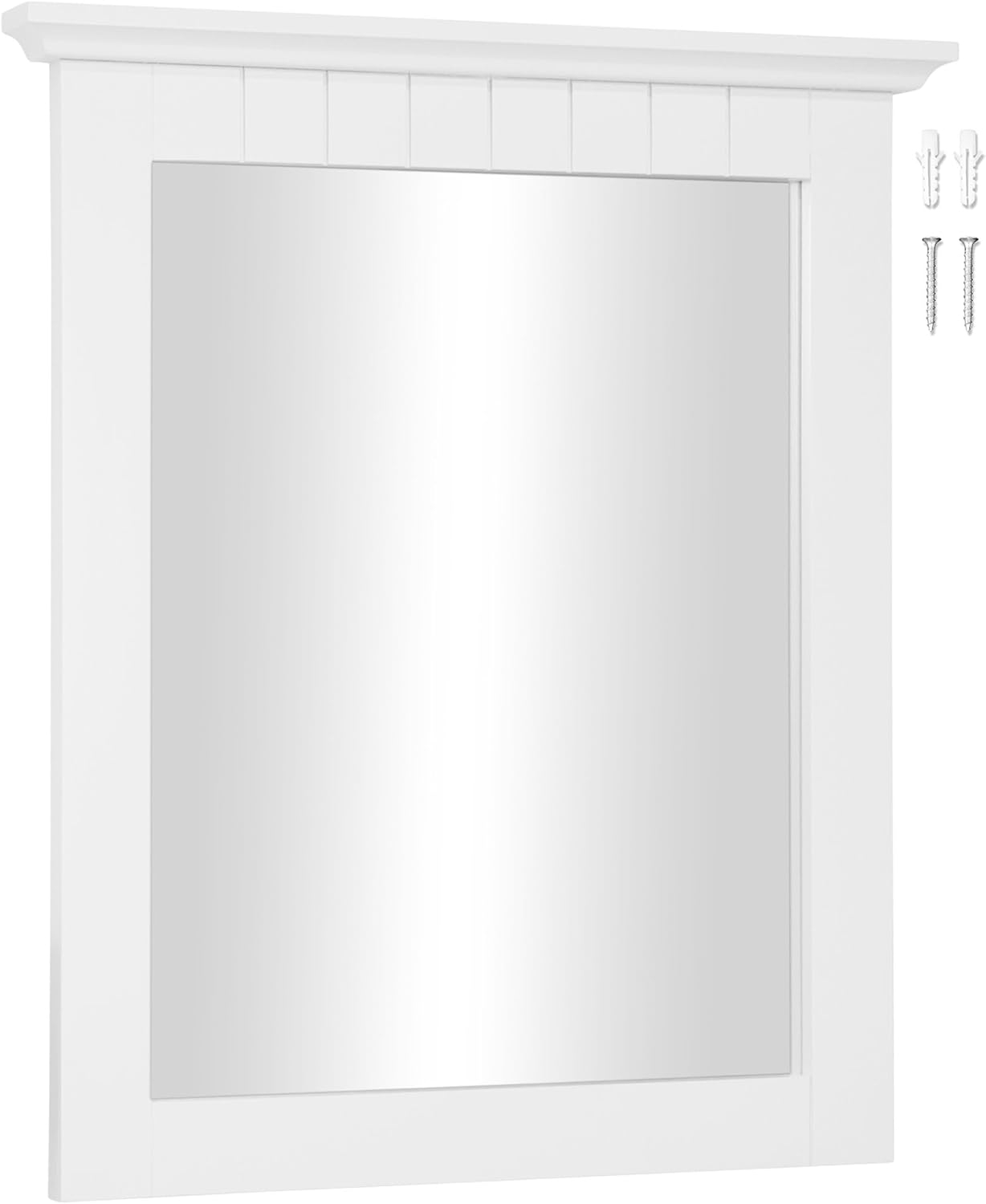 QINBI 541581-WHT Cottage Rectangle Wall Accent Traditional Wood Framed – Living Room, Bedroom, Bathroom Vanity Mirror, 24" H X 21" L, White