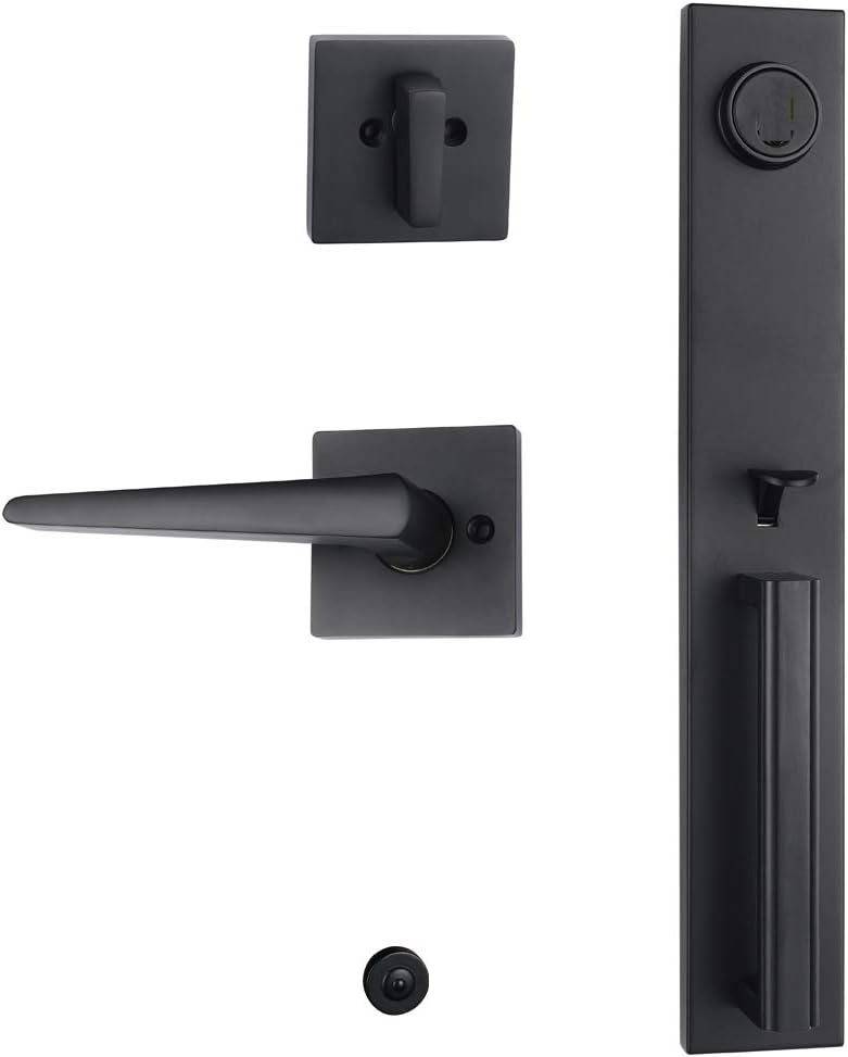 TMC Iron Black Front Double Door Handleset(Keyed&Dummy Set, Matte Black)