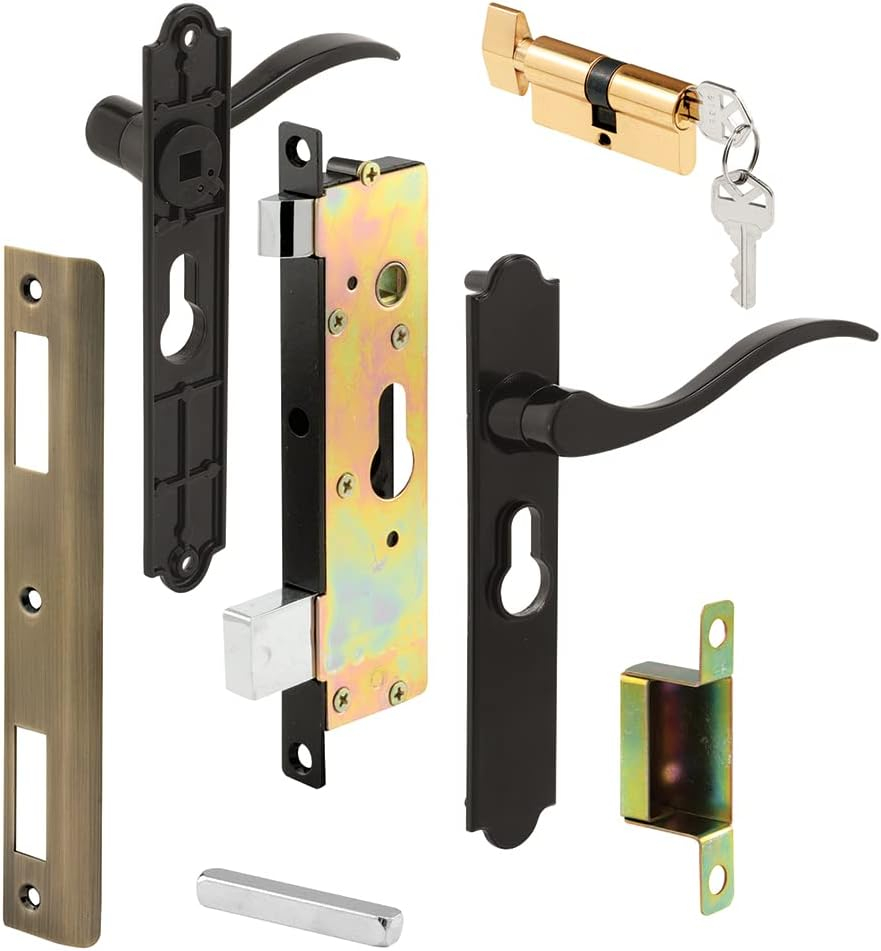 Prime-Line Security Screen or Storm Door Lever Set, Contemporary, Black Finish, Keyed Single Locking Cylinder (1 Set)