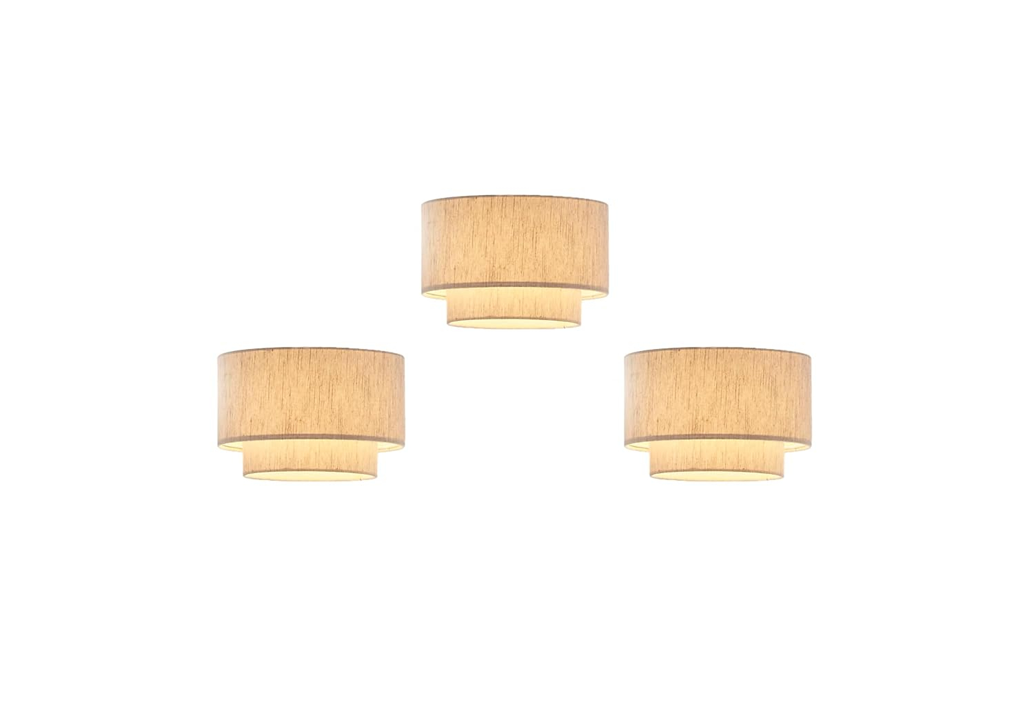 Artiva USA 10.5"Dia X7"H Premium Double Drum Linen Shade - Tan, Fully Assemble, Fit most Arched/Arc Floor Lamp,Set of 3
