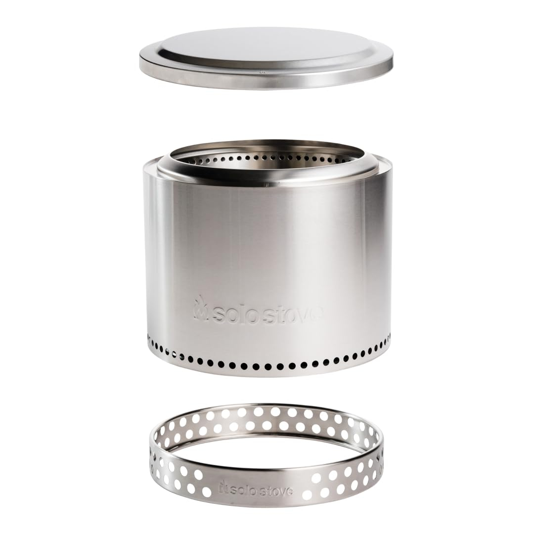 Solo Stove Bonfire Essential Bundle 2.0 | Incl. Smokeless Fire Pit, Stand, Lid, Camping Accessories, Portable for Wood Burning, Removable Ash Pan, Stainless Steel, H: 16.75in x Dia: 19.5in, 21.75lbs