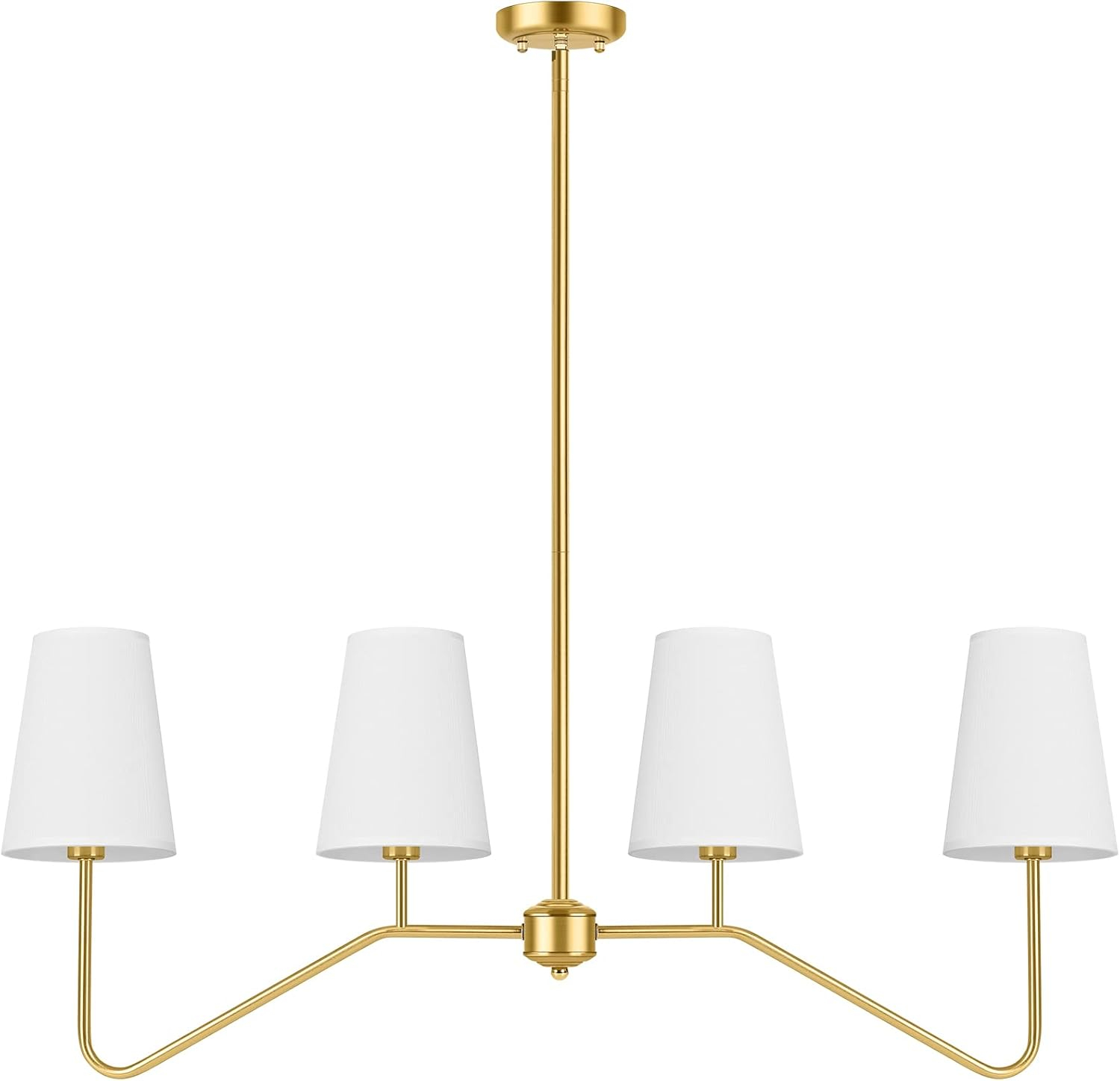 Brightever 4-Light Gold Linear Chandelier, Kicthen Island Light Fixture for Dining Room Over Table, Modern Pendant Lighting with White Fabric Shades for Pool Table, E12 Base (Bulb not Included)