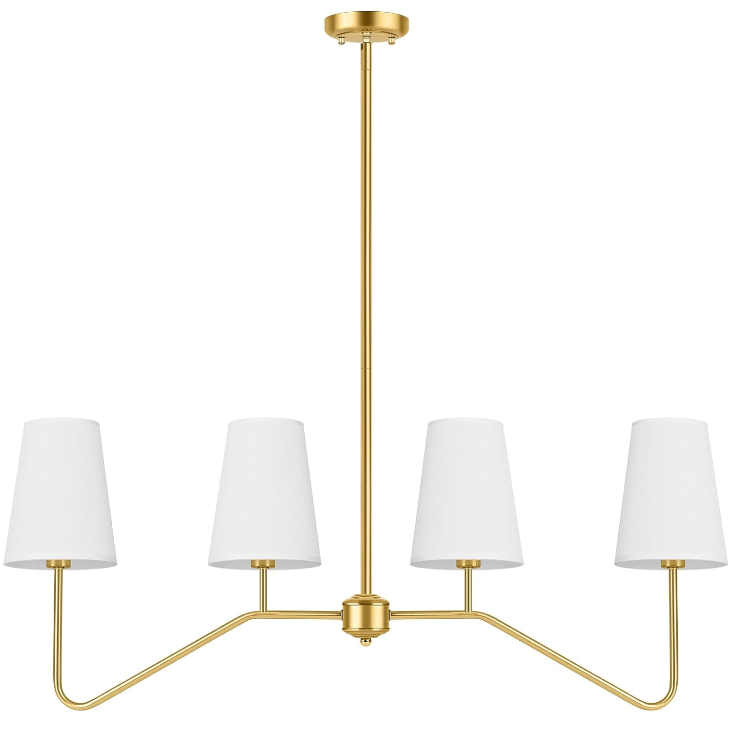 Brightever 4-Light Gold Linear Chandelier, Kicthen Island Light Fixture for Dining Room Over Table, Modern Pendant Lighting with White Fabric Shades for Pool Table, E12 Base (Bulb not Included)