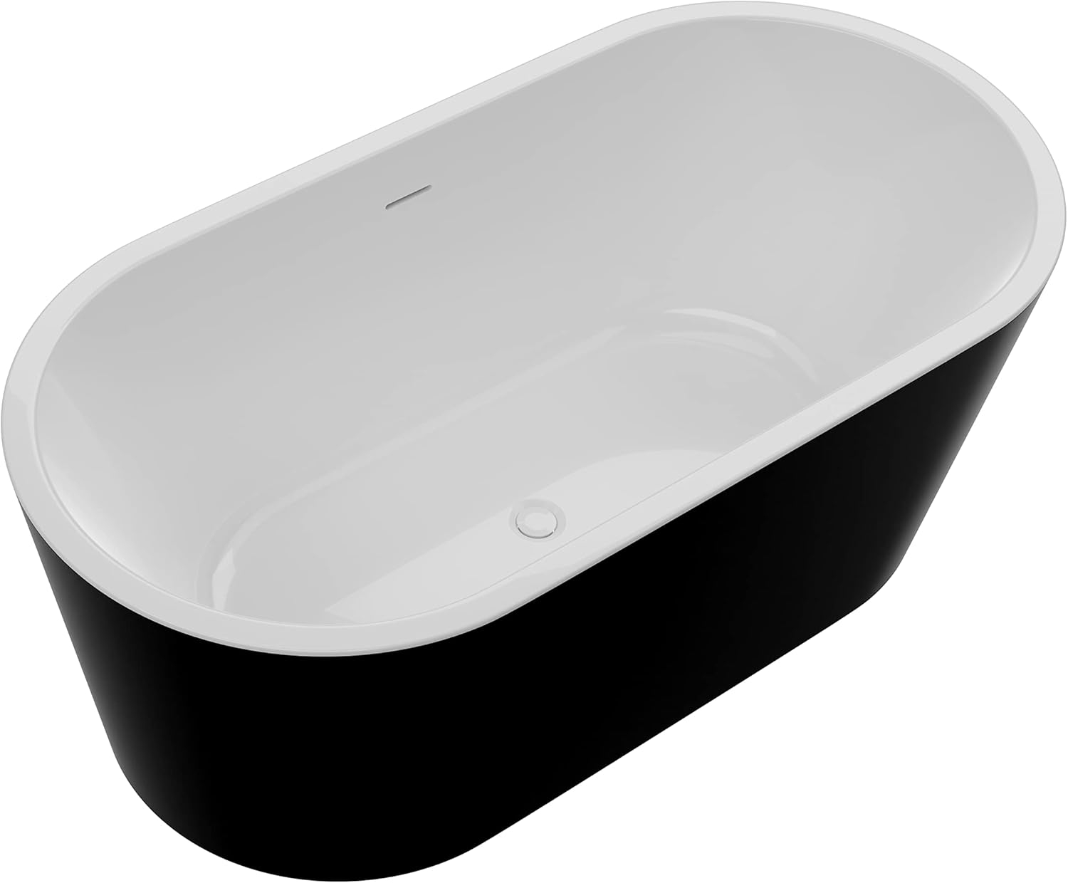 Glossy Black Acrylic Freestanding Soaking Bathtub with Overflow