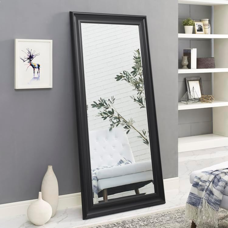 Full length Mirror, Wall Mirror, 65"LX31"W Full Body Mirror, Framed Floor Mirror with Faux Wood Frame, Large Mirror, Leaning Mirror, Standing Mirror for Living Room by Naomi Home - Black