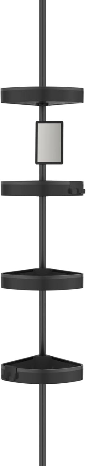 Better Living Products HiRISE 4 Tension Shower Caddy with Mirror Black