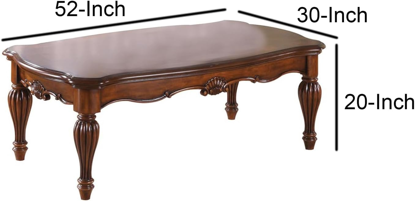 Vintage Rectangular Wooden Coffee Table with Fluted Legs Cherry Brown