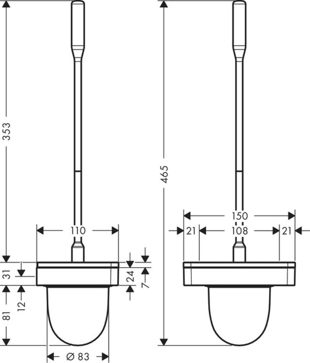 Matte Black and Chrome Wall-Mounted Modern Toilet Brush Holder