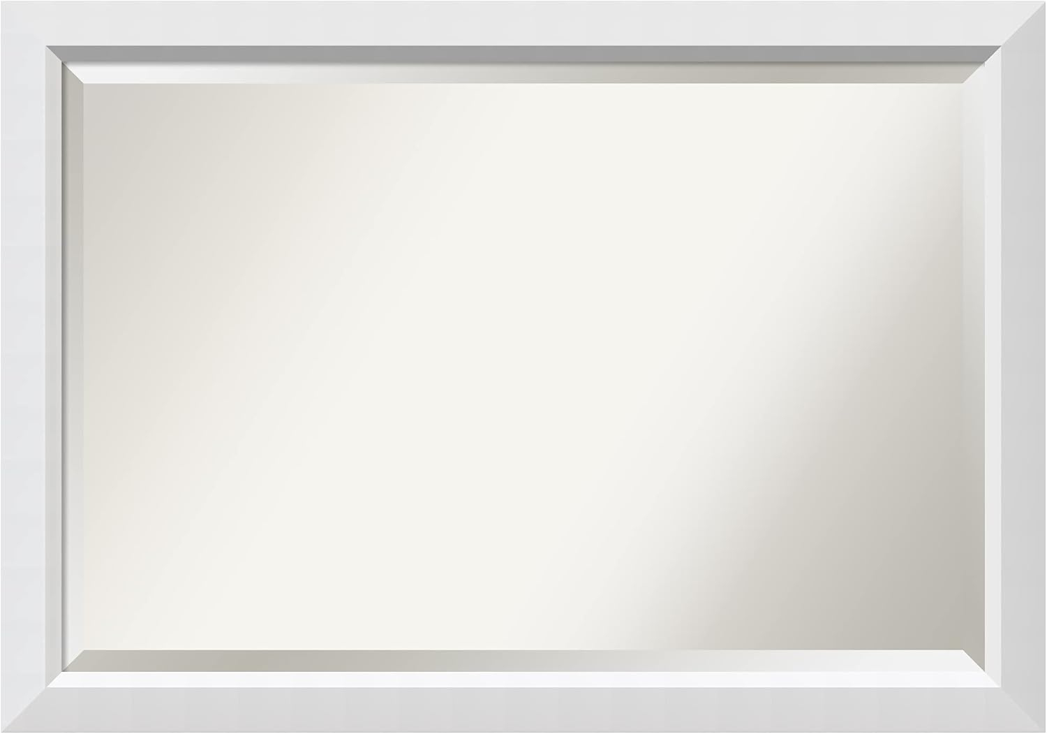 Amanti Art Beveled Wood Bathroom Wall Mirror - Craftsman White Frame Outer Size: 21 x 25 in