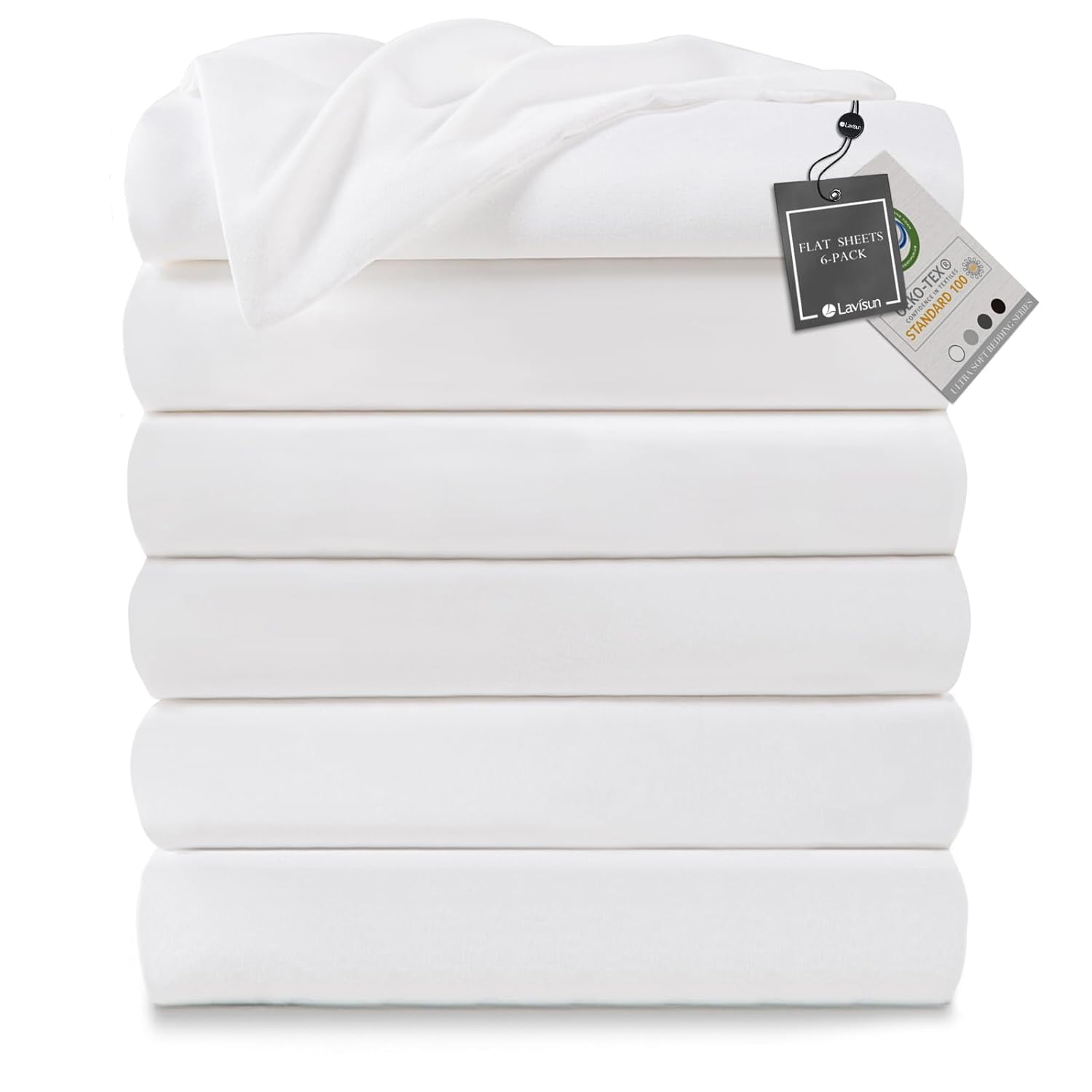 Lavisun Twin Flat Sheets Only, 6 Pack Soft Brushed Microfiber Bedding Sheets for Hotel, Massage, Hospital, Home, Dorm, Bulk Flat Sheets Only Twin Size (White)
