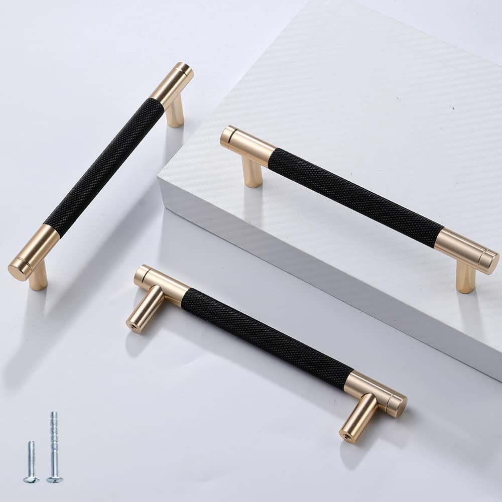 12 Pack 5 Inch 128 mm Barrel Cabinet Pulls Gold and Black Cupboard Aluminum Handles Drawer Pull Cabinet Handles
