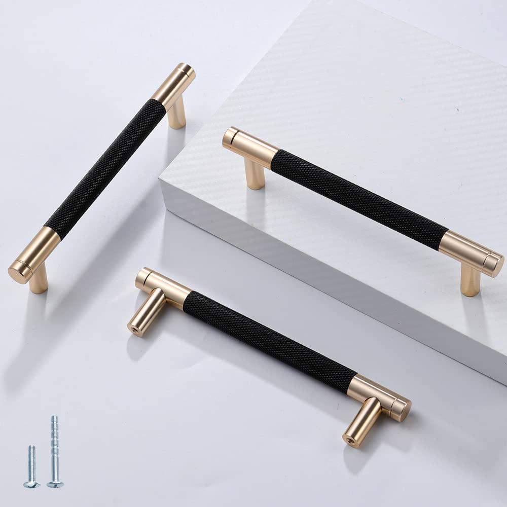 12 Pack 5 Inch 128 mm Barrel Cabinet Pulls Gold and Black Cupboard Aluminum Handles Drawer Pull Cabinet Handles